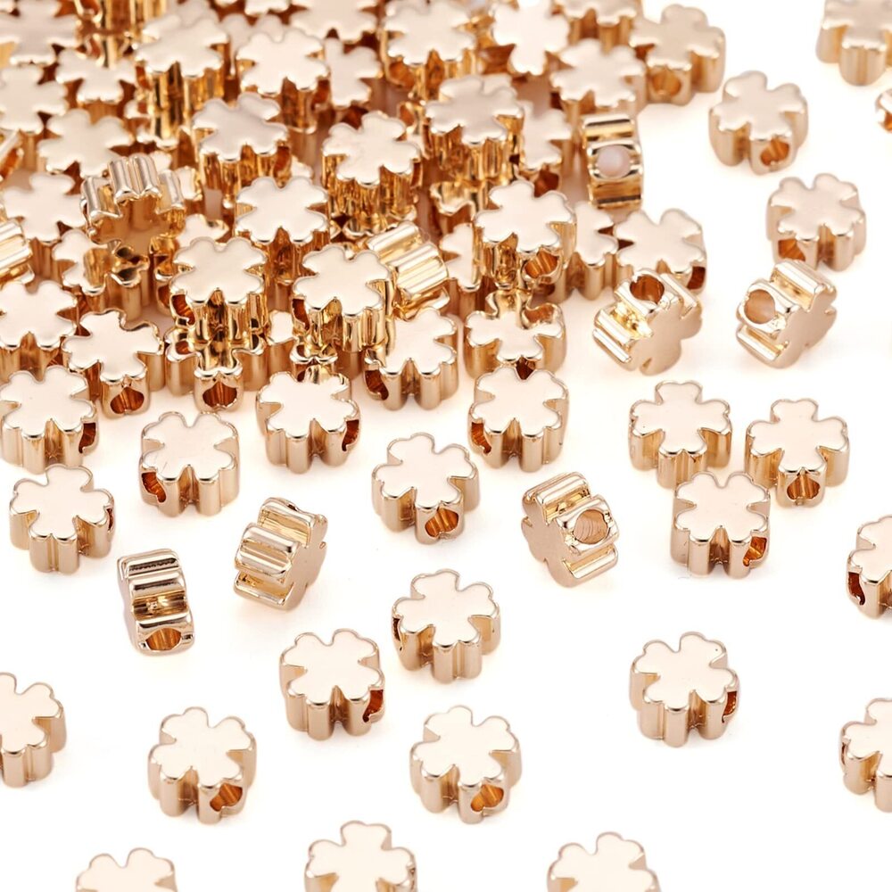 2335 100Pcs 18K Gold Four Leaf Clover Spacer Beads 5x5mm Metal Tiny Floral